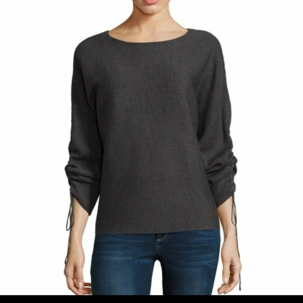 a.n.a Grey Ruched Sleeves Sweater
